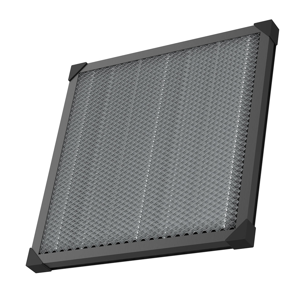 A square gray Honeycomb Workbench for Laser Engraver, model 500mm * 500mm from CrealityFalcon, featuring a black frame and wire mesh reinforcement. The mesh forms a grid pattern across the workbench surface, evenly distributed to support the material and enhance heat dissipation during engraving. A square gray Honeycomb Workbench for Laser Engraver, model 500mm * 500mm from CrealityFalcon, featuring a black frame and wire mesh reinforcement. The mesh forms a grid pattern across the workbench surface, evenly distributed to support the material and enhance heat dissipation during engraving.