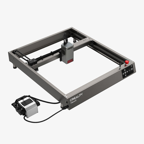 The CrealityFalcon Falcon2 22W Laser Engraver and Cutter features a sleek, open-frame design with a gray metallic structure. It comes equipped with an automated laser module and a small control panel on one side. For enhanced precision, it includes an integrated air assist, and the connected power supply unit is conveniently positioned beside the machine. The CrealityFalcon Falcon2 22W Laser Engraver and Cutter features a sleek, open-frame design with a gray metallic structure. It comes equipped with an automated laser module and a small control panel on one side. For enhanced precision, it includes an integrated air assist, and the connected power supply unit is conveniently positioned beside the machine.