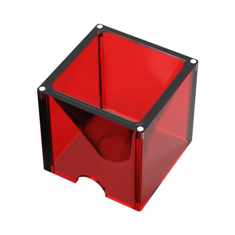 A transparent red plastic cube with an open top and a small semi-circular cutout at the bottom front edge. The cube's sides and base are clearly shown, making it perfect for housing CrealityFalcon 10W CR-Laser Falcon Laser Module Replacement Goggles.