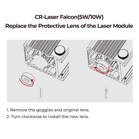 Three clear plastic square containers, each holding a CR-Laser Falcon Replace Protective Lens by CrealityFalcon, are arranged in a triangular pattern. These lenses utilize 5W CR-Laser technology for optimal performance.