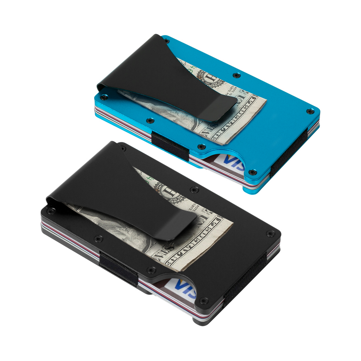Falcon 2pcs Mens Slim Wallet RFID Blocking Metal Wallets/Money Clip