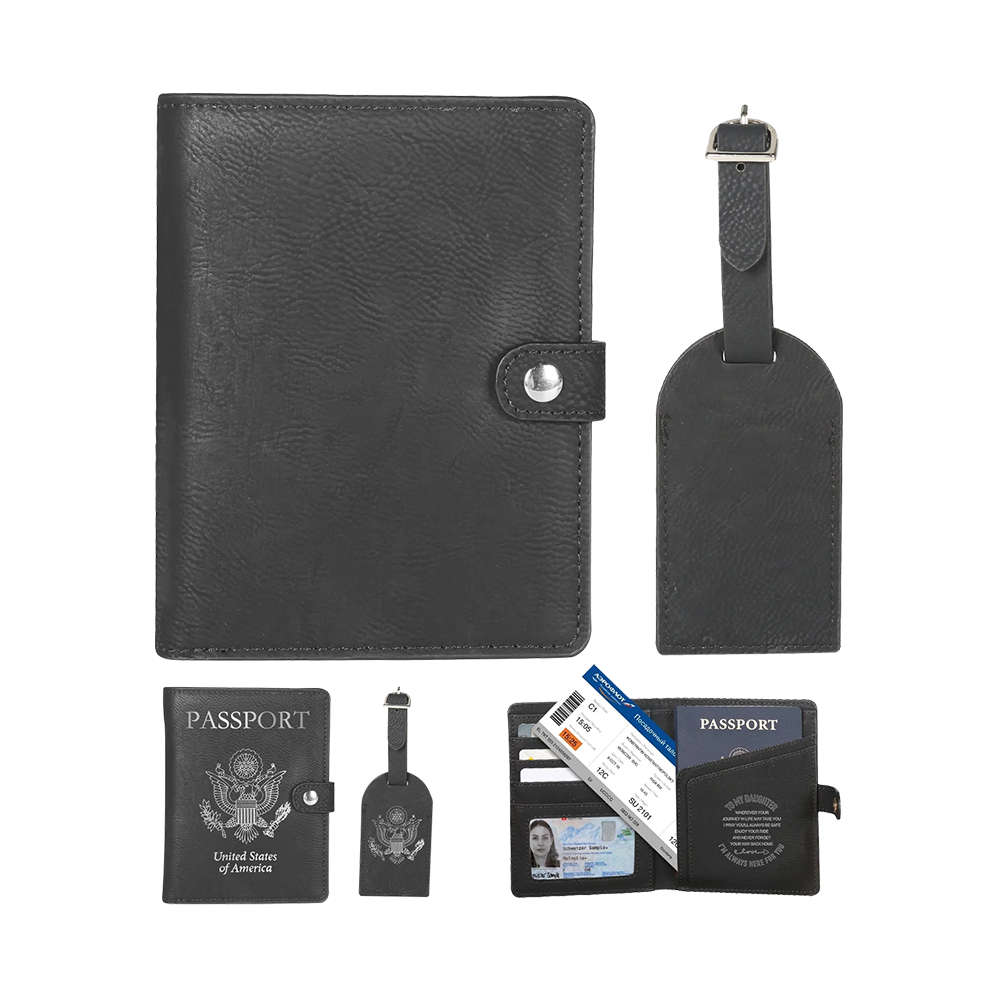 Personalised Leather Passport Holder & Luggage Tag Set for Laser Engraving