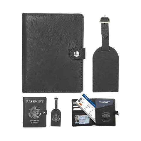 Personalised Leather Passport Holder & Luggage Tag Set for Laser Engraving