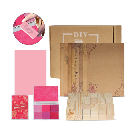 Falcon 14pcs Wooden Rubber Stamps with 7 Color Ink Pad Set