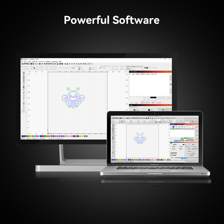The Falcon2 Pro 60W Enclosed Laser Cutter and Engraver from CrealityFalcon is displayed with a red protective enclosure. To the left are two additional components: a free Creality laser rotary roller and a detachable laser module with an adjustable beam. A green "NEW" label is showcased in the top right corner.