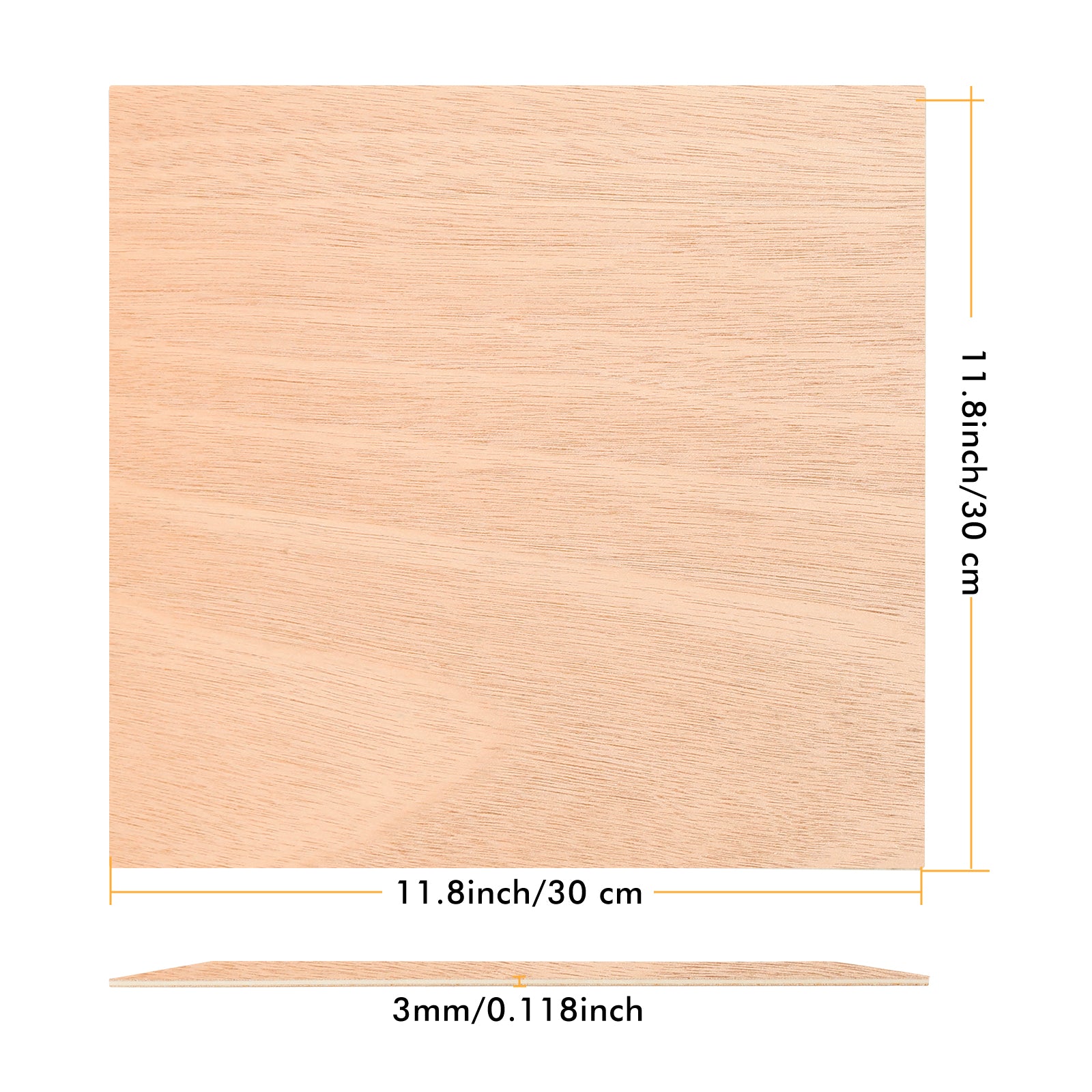 A close-up image of two sheets of CrealityFalcon Mahogany Plywood 1/8" x 11.8" x 11.8", standing upright at an angle. The eco-friendly material has a smooth, light brown surface with visible wood grain patterns, ideal for laser engraving designs.