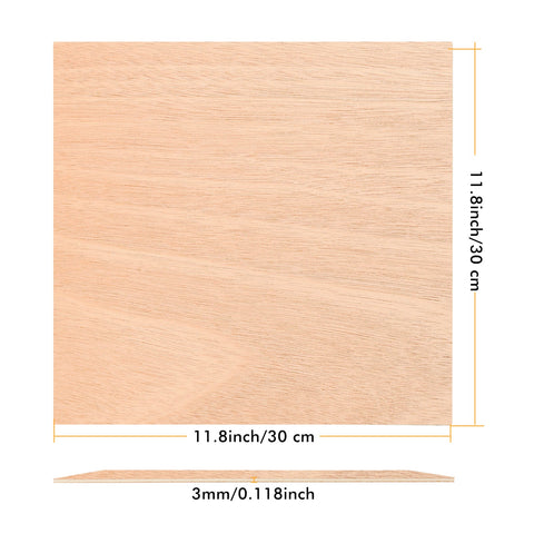 A close-up image of two sheets of CrealityFalcon Mahogany Plywood 1/8" x 11.8" x 11.8", standing upright at an angle. The eco-friendly material has a smooth, light brown surface with visible wood grain patterns, ideal for laser engraving designs.