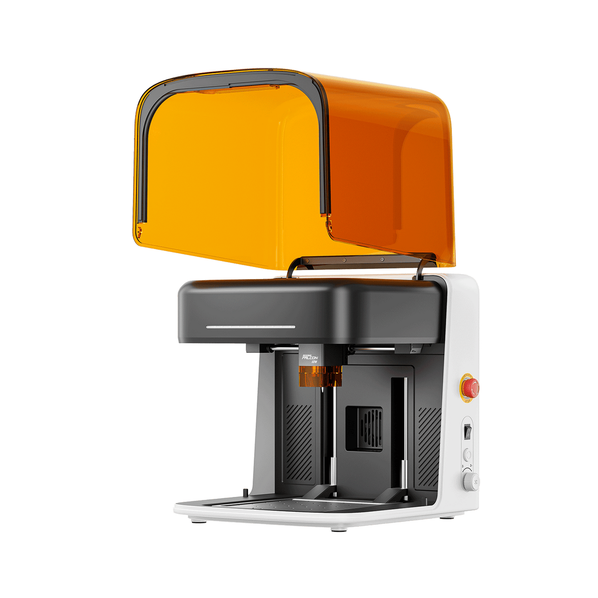 Falcon A1C desktop laser engraver with open workspace and adjustable material platform