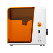 Falcon A1C enclosed laser engraver side view with emergency stop and control panel