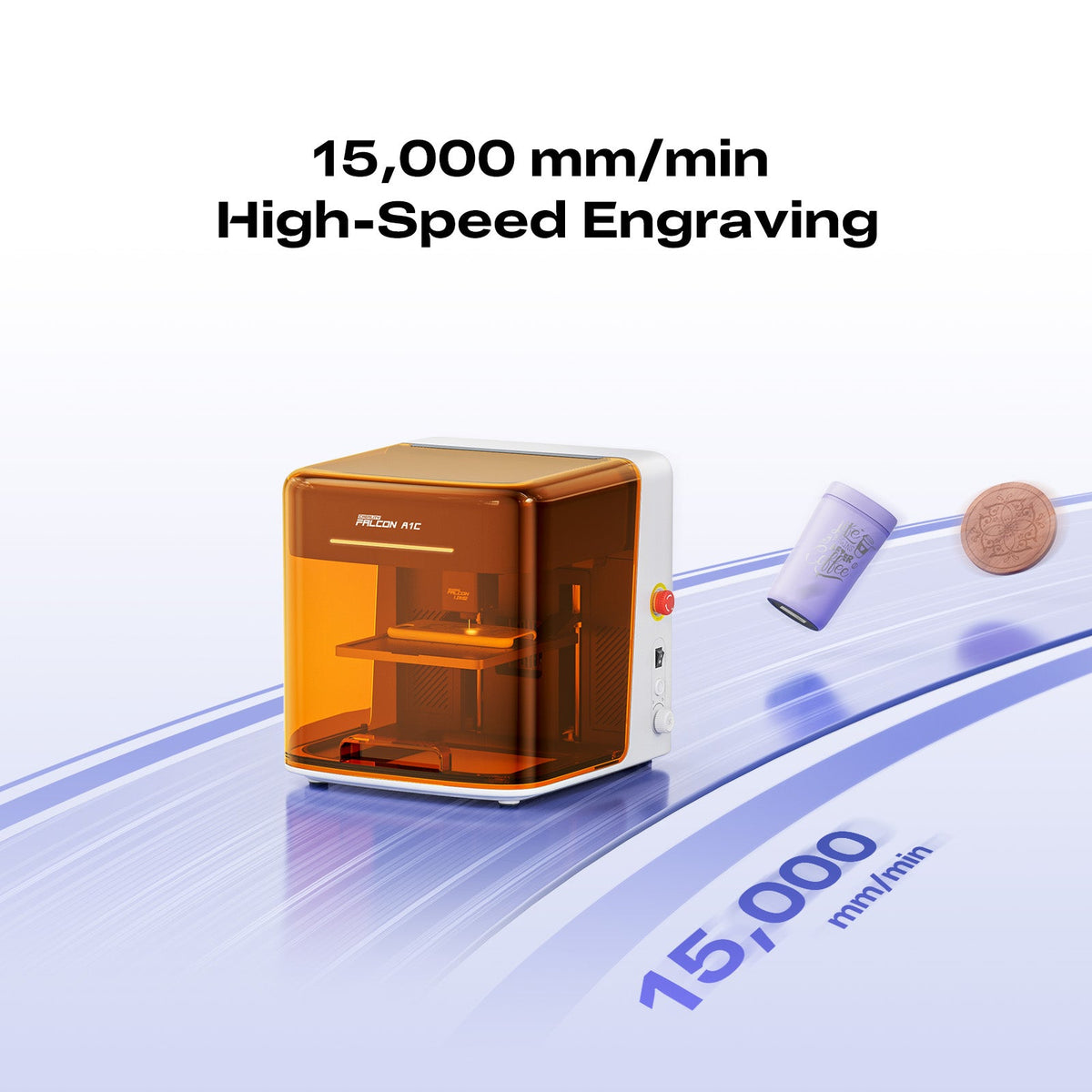 Falcon A1C high-speed laser engraver with engraving speeds up to 15,000 mm/min