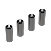Five gray cylindrical objects with metal caps on a white background