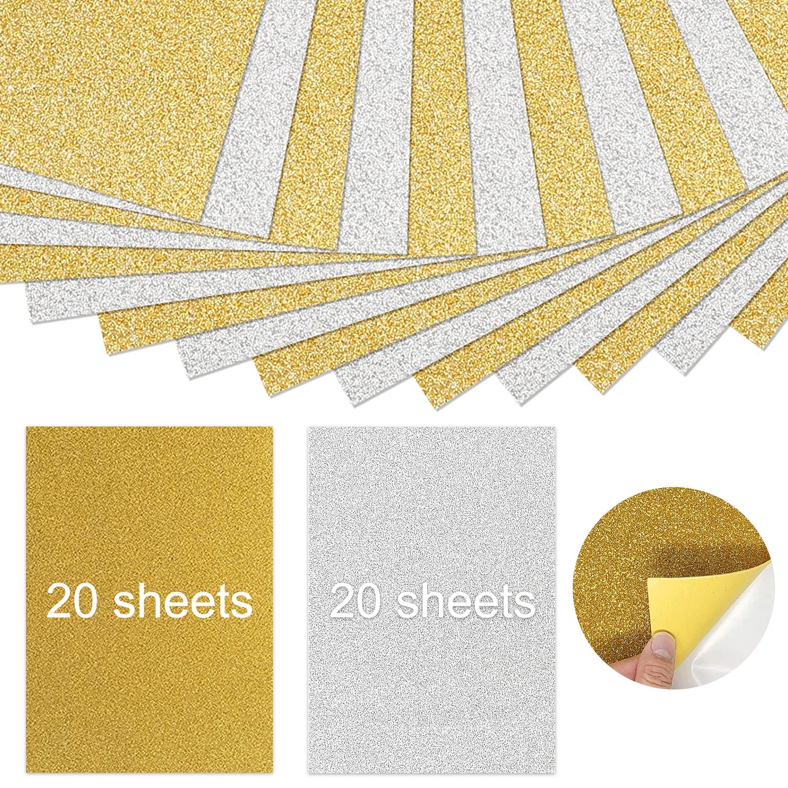 Gold & Silver Glitter Cardstock A4 for laser engraving - 40 Sheets