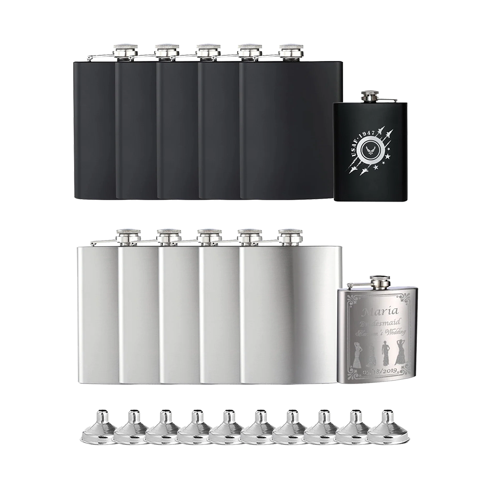 Falcon 10pcs 8oz Stainless Steel Hip Flasks with 10pcs Funnels