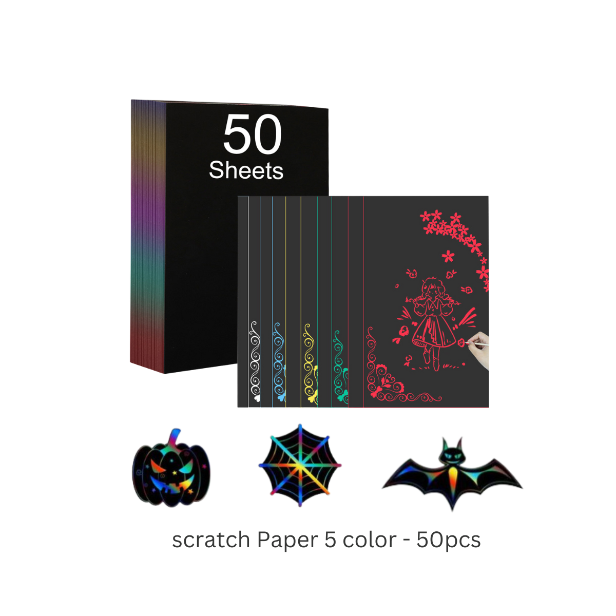 A4 Scratch Art Paper for Engraving 5 color - 50 Sheets